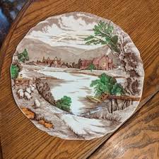 1930's Alfred Meakin Hand Painted 10" Scalloped Dinner Plate, Tintern Multicolor Brown Pattern. Undamaged, No Crazing. INV#1053 - Etsy UK