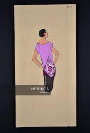 J. Mouraud 1920's Original Fashion Drawing, Gouache, Model