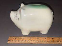 VINTAGE WHITE & GREEN GLAZED CERAMIC PIGGY BANK STILL | eBay