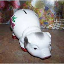 Charming Vintage Pottery Pig Piggy Bank Floral H.P. ...