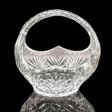 Vintage Heavy Cut Crystal Glass Basket With Brass Floral Victorian Handle.