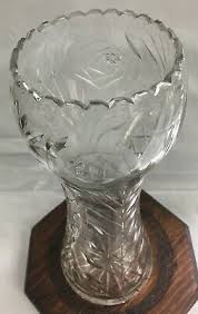 Vintage Crystal Floral 11 5/8" Tall Flower Vase with Wooden Stand | eBay