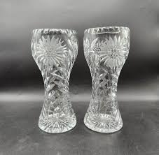Brilliant Cut Glass Corset Vase Pair - Etsy