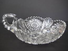 Vintage American Brilliant Cut Crystal Glass Handled Bowl, 3 ...