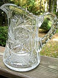 Antique/Vintage Brilliant Cut Glass Pitcher Scalloped Rim Pinwheel Decorations | eBay Australia