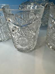 American Brilliant Cut Glass Carafe 8.5" w/4 tumblers, 3.5" One Tumbler Fleabite | eBay