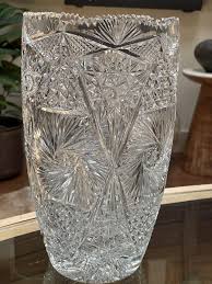 hand cut crystal vase, signed