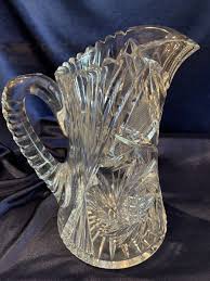 ABP American Brilliant Thick Cut Glass Pitcher 9” Cut Pattern Pinwheel | eBay