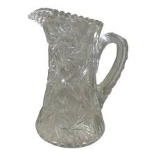 Antique American Brilliant Period Hobstar Design Cut Glass Pitcher | Chairish
