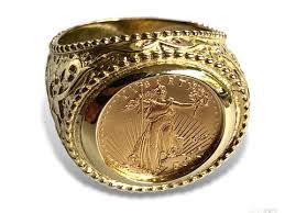 Men's Heavy 14k Ornate Gold Coin Ring, Available with either ...