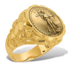 Men's Heavy 14k Gold Nugget Coin Ring, Available with ...
