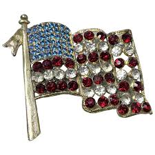 Estate American Flag Rhinestone Brooch Pin. For Sale at Ruby Lane
