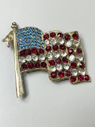 Estate American Flag Rhinestone Brooch Pin - Etsy