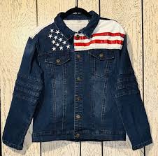 Stars And Stripes Faux Leather Womens Jean Jacket Sz L | eBay