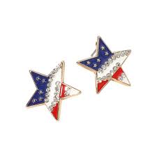 Stone Paved Enamel American USA Flag Star Stud Earrings: Yellow Gold – Crazy Ladies & More Inc.