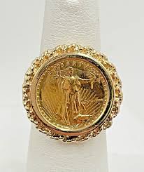 14k Yellow Gold Bezel Set 1/10ozt 22k Gold Eagle Coin Ring ...