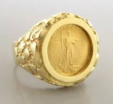 Men's 20"mm Coin American Eagle Nugget Engagement Ring 14K ...