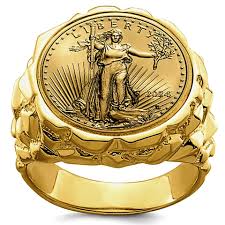 Men's Heavy 14k Gold Nugget Coin Ring, Available with either ...