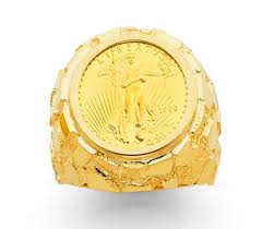 14k Gold Mens Coin Ring With A 22k 1/10oz American Eagle ...