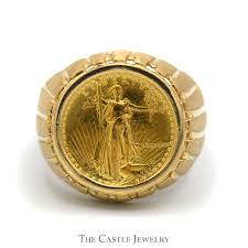 Liberty Coin Ring in Grooved Designed Mounting in 14k Yellow ...