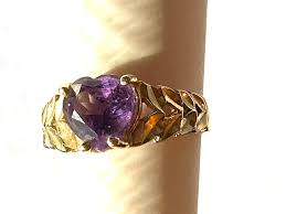 14K BEVERLY HILLS 14K YELLOW GOLD AMETHYST HEART RING SIZE ...