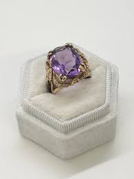 14K Yellow Gold Amethyst Ring With Oval Stone - Etsy