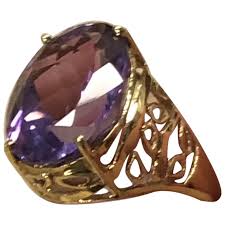 Large 14K Gold Natural Amethyst Ring Size 6.5. For Sale at ...
