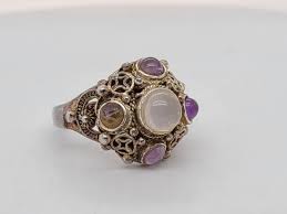 VTG 925 Two-Tone Sterling Silver Genuine Amethyst Stone Ring ...
