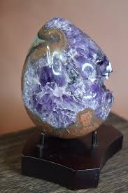 Druzy Amethyst Egg Carving on Wood Stand/ High Quality ...
