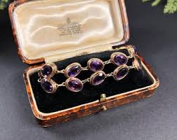Antique 9ct Yellow Gold, Edwardian Two Row Faceted Amethyst ...