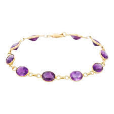 French Amethyst Gemstone 18k Gold Chain Bracelet | Chairish