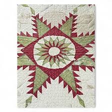 Lot - Red & Green Star Hand Sewn Quilt