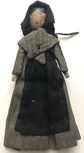 Vintage Amish woman doll, carved wooden head and arms Biblio