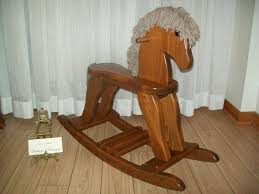 Wooden Rocking Horse Child's Brown w Shaggy Mane & Tail ...