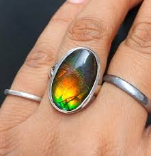 Genuine Ammolite Oval Ring 925 Sterling Silver Gemstone Vintage Style Jewelry 7' | eBay