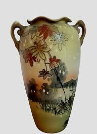 Vintage Large Handled Vase Urn Hand Painted Flowers Gold Trim Japan*Stunning! | eBay