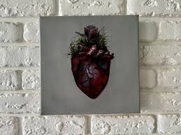 Original Heart Painting, Dark Academia Decor, Bloody Heart With Flowers, Dramatic Art, Decadence Painting, Gothic Wall Art, Horror Eerie Art - Etsy