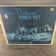 Vintage Punch Bowl Set, Service for Twelve, Anchor Hocking ...