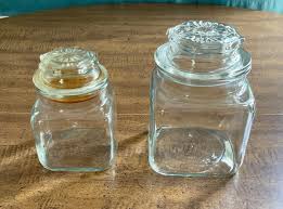 Two Glass, Square Canisters, with Lids | eBay
