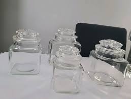 Vintage Set of 4 Clear Glass Apothecary Jars Canisters With ...