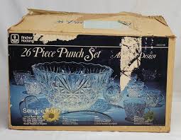 Vintage Anchor Hocking ARLINGTON 6 qt Glass PUNCH BOWL & CUPS 14 pc Set w Box | eBay