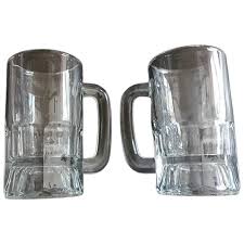 Vintage Set Of Two Heavy Clear Glass Handled Beer Mugs. For ...