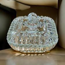 Vintage Anchor Hocking Glass Square Candy Dish With Decorative Knob on Lid - Clear, Pressed Glass With a Ribbed Pattern - 6.25" X 3" - Etsy