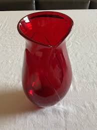 Vintage Heavy Red Art Deco Abstract Glass Flower Vase | eBay