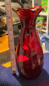 6.5" Vintage ANCHOR HOCKING Ruby RedCrimped Vase | eBay