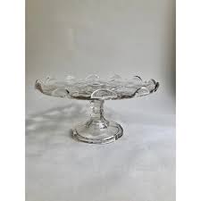 Vintage Clear Pressed Glass "Six Point Star" Pedestal Cake ...