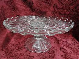 Cake Stand: Pressed Glass, Scalloped, Patterned, 9 7/8 ...