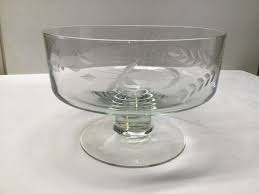 Vintage Large Footed Etched Clear Glass Center Piece/Serving ...