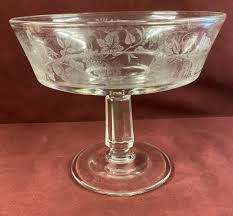 Vintage Etched Crystal Glass Compote Bowl: Early American ...