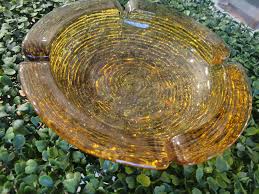 Vintage 70's Large Heavy Amber Glass Ash Tray | Chairish